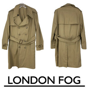 Vintage 1970's London Fog Sz 40 S Classic Tan Double Breasted Trenchcoat Belted
